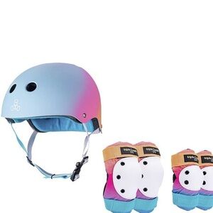 Triple Eight Certified Sweatsaver Helmet & Pads Combo Youth Sunset Pink Blue